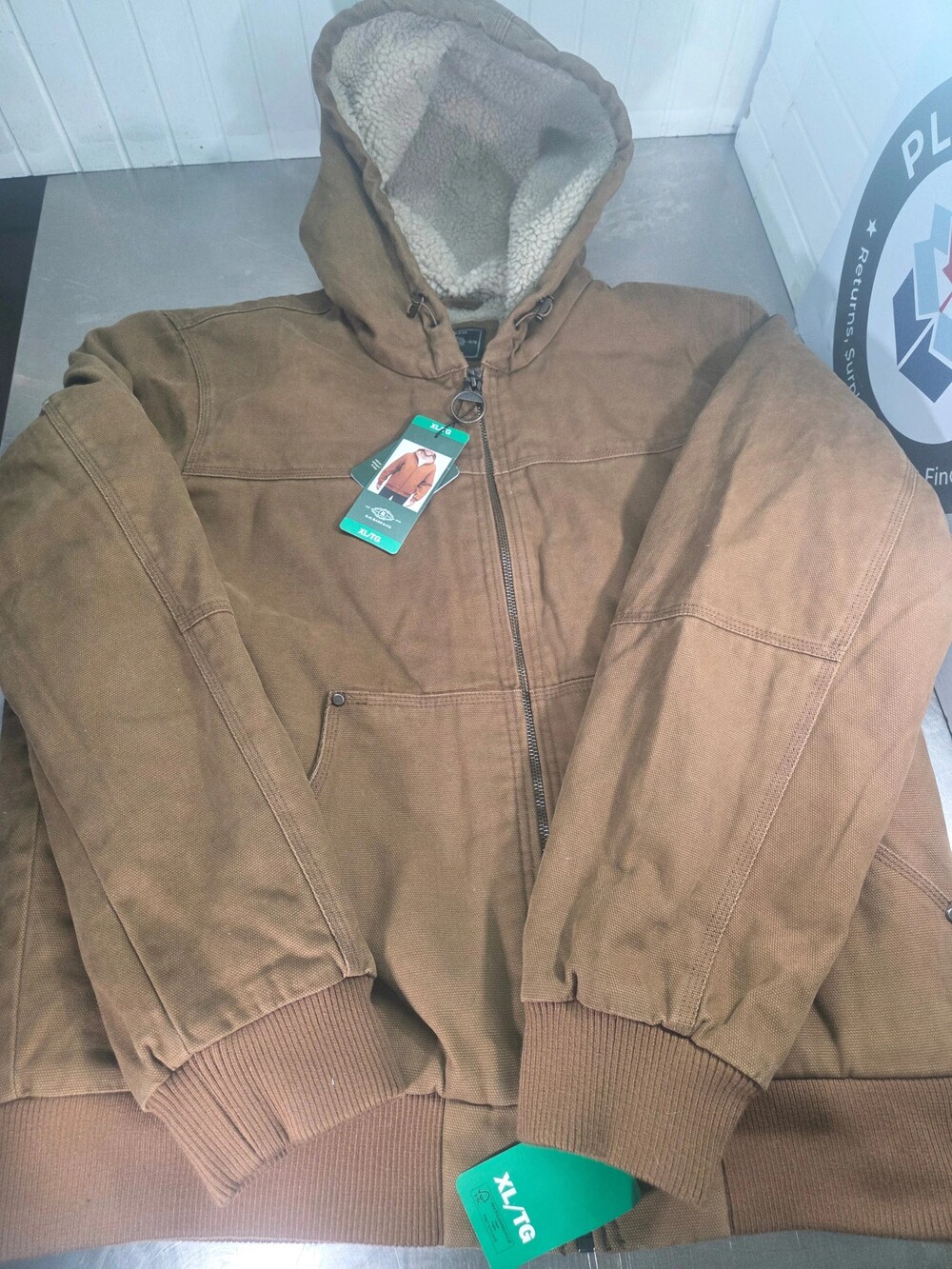G.H. Bass Men's Sherpa Lined Canvas Hooded Brown Work Jacket, XL - New with Tag